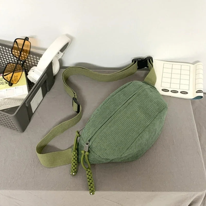 Damen Cord Gürteltasche – Große Kapazität Fanny Pack | Street Style Brusttasche, Modische Schulter- & Crossbody Hüfttasche Kaufschwan® Grün