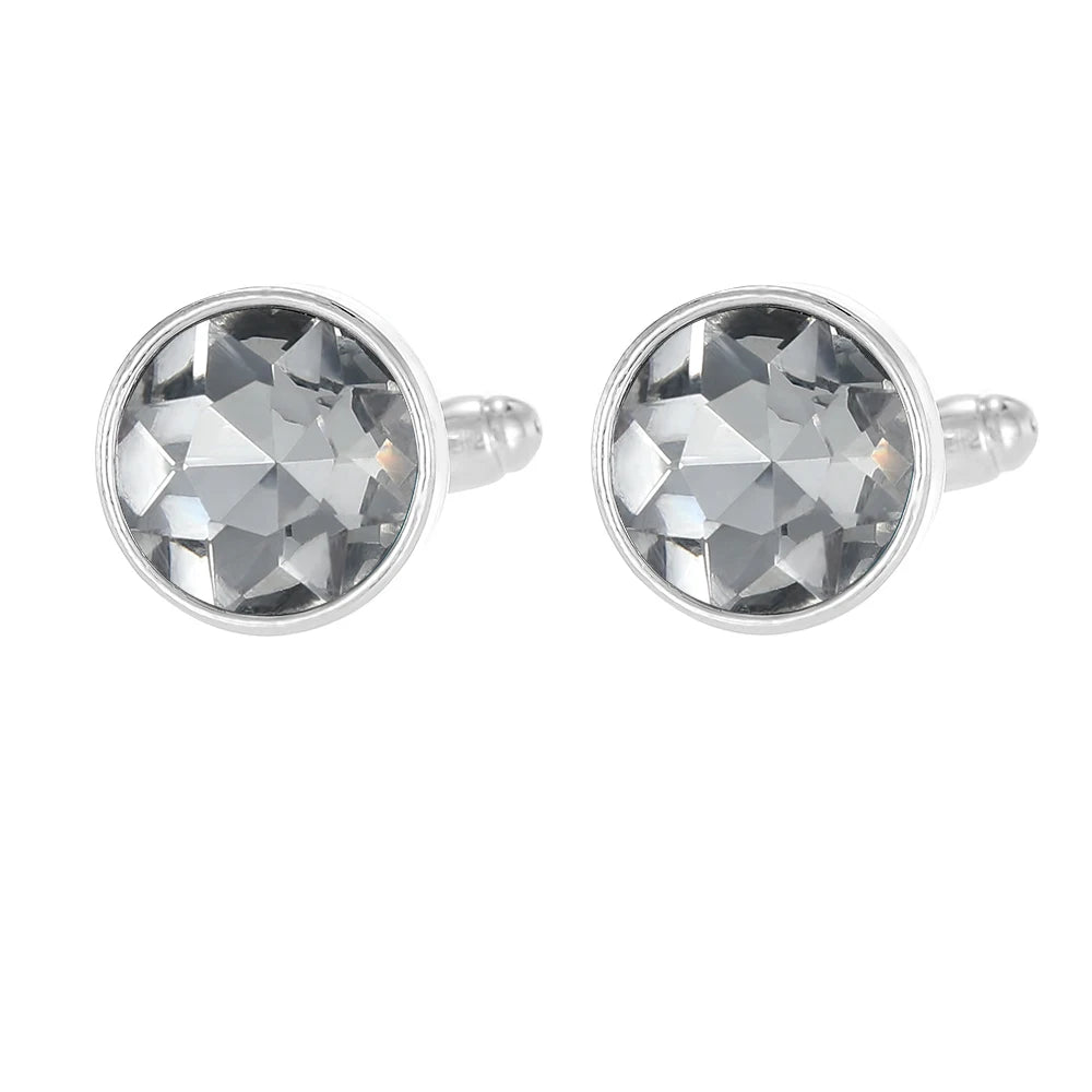 Herren Manschettenknöpfe mit Kristallstein – 18 Farben | Runde Elegante Ärmelknöpfe für Business, Hochzeit & Feier Kaufschwan® Grau