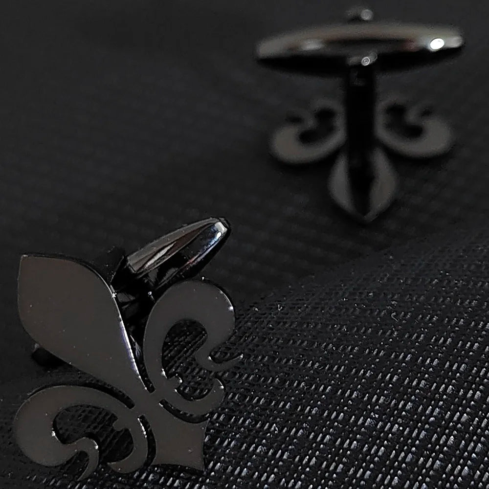 Edelstahl Manschettenknöpfe – Fleur-de-lis Design | Eleganter Schmuck & Reversnadel Geschenk für Freunde Kaufschwan® Schwarz