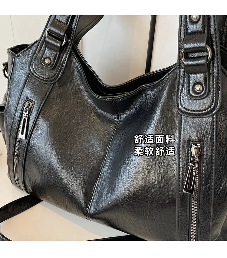 Damen Schultertasche – Hochwertige Kunstleder Handtasche mit Kontrastfarben | Weiches Innenfach & Reißverschluss Kaufschwan®