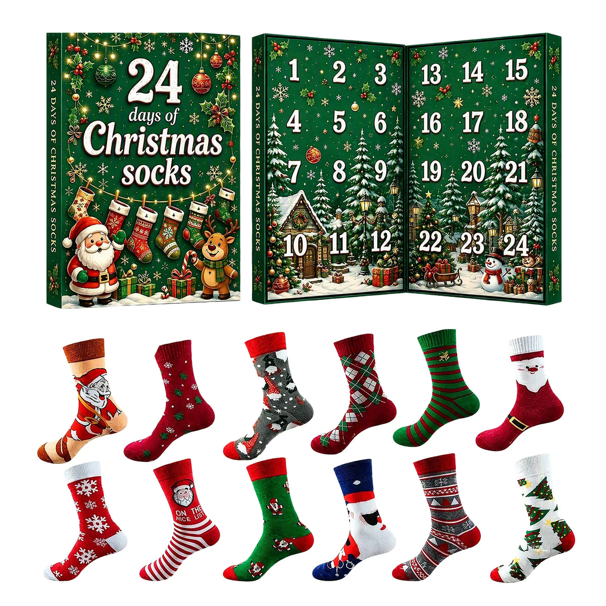 Socken-Adventskalender – 24-Tage-Weihnachtskalender mit Warmen Weihnachtssocken für Damen & Herren