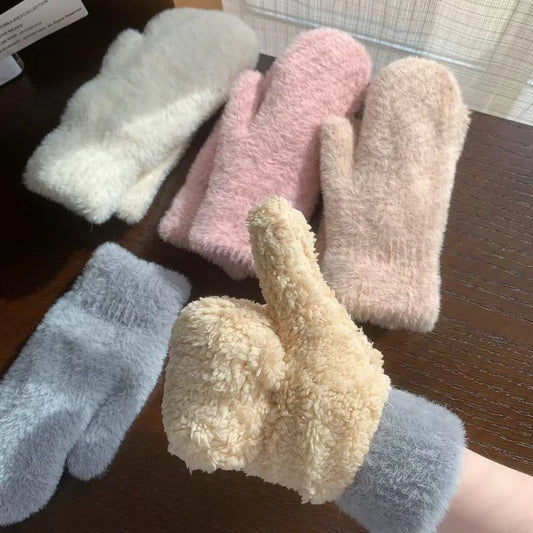 Neue Damen Winterhandschuhe – Verdickte Strickhandschuhe mit Plüschfutter | Kältefeste Vollfinger Handschuhe für Herbst & Winter Kaufschwan®