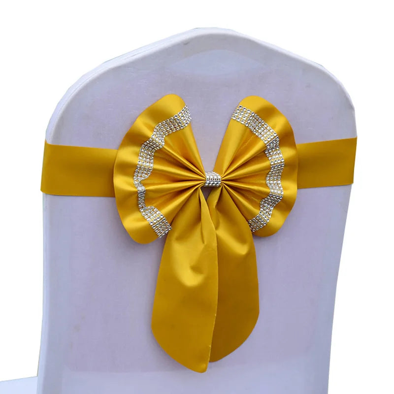 Satin Stuhlschleifen mit Strass-Schnalle – Elegante Schleifen für Hochzeit & Events Kaufschwan® Gold 10 Stück
