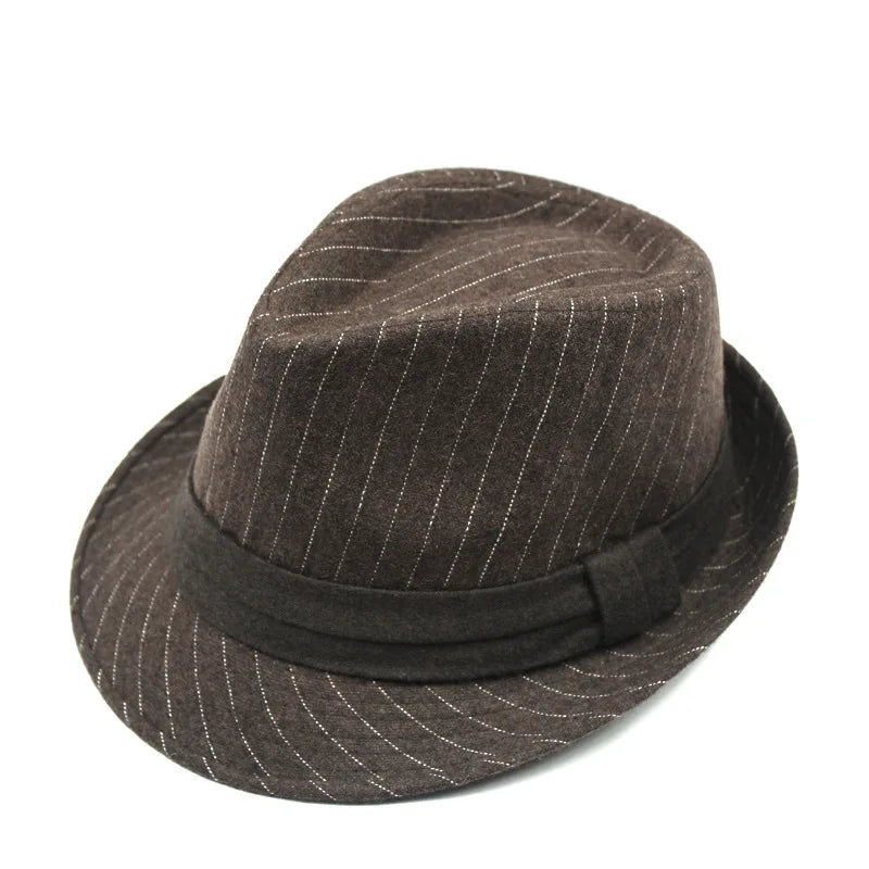 Herbst & Winter Herren British Wollhut – Retro gestreifter Jazzhut, Vielseitiger Hut für Männer mittleren und höheren Alters Kaufschwan® Kaffeefarbe