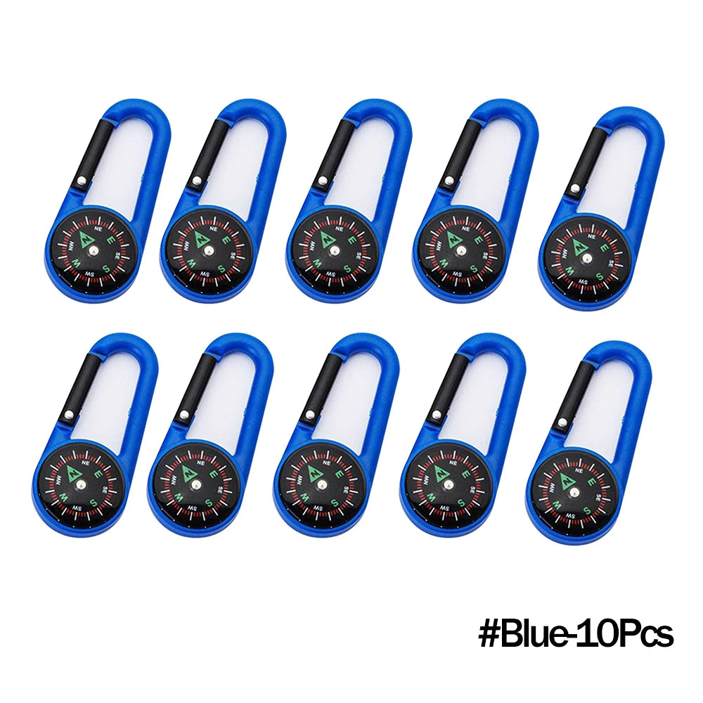 Outdoor Kompass Karabiner Schlüsselanhänger – Mini Camping Buckle für Bergsteigen, Wandern, Rucksäcke & Survival | Kinder Geschenkclip mit Kompass Kaufschwan® Blau – 10 Stück