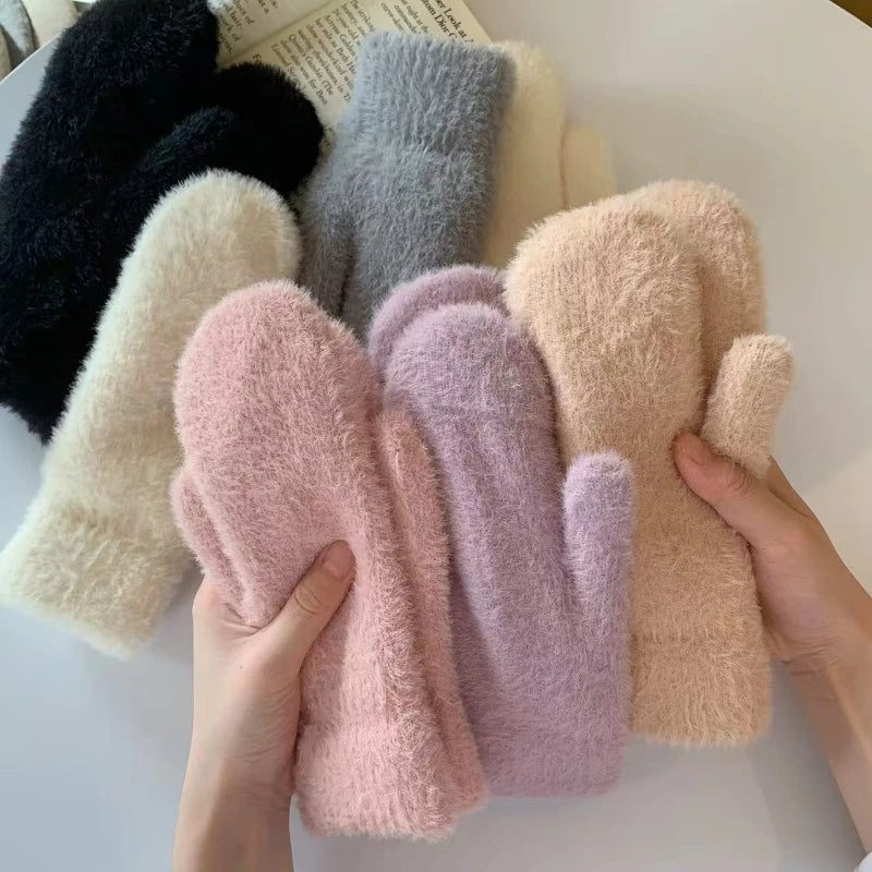 Neue Damen Winterhandschuhe – Verdickte Strickhandschuhe mit Plüschfutter | Kältefeste Vollfinger Handschuhe für Herbst & Winter Kaufschwan®