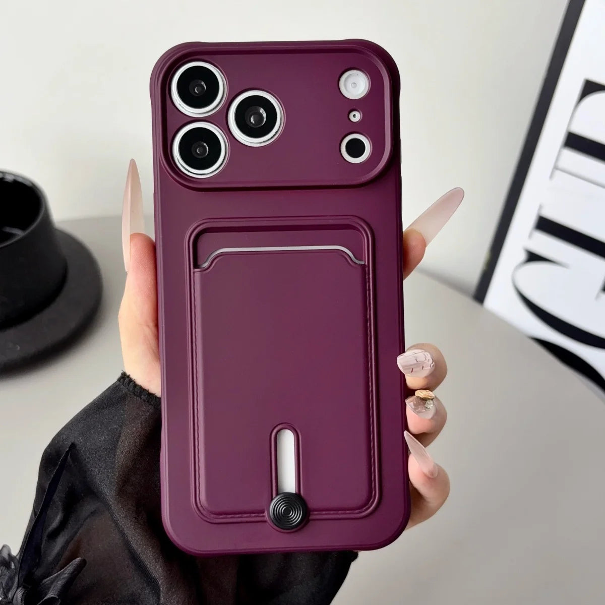 Handyhülle mit Kartenfach für iPhone 18 Pro & iPhone 18 Pro Max – Stoßfeste Weiche Silikon-Schutzhülle Kaufschwan® Weinrot iPhone 18 Pro