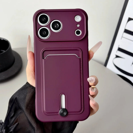 Handyhülle mit Kartenfach für iPhone 18 Pro & iPhone 18 Pro Max – Stoßfeste Weiche Silikon-Schutzhülle Kaufschwan® Weinrot iPhone 18 Pro