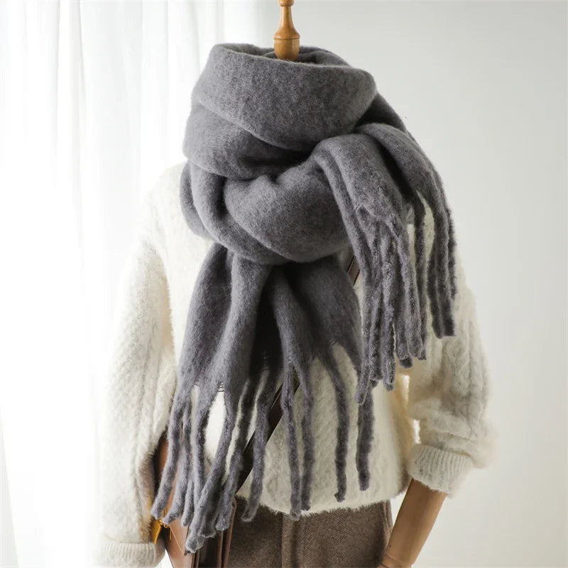 Winter Schal für Damen | Kaschmir-Optik Pashmina Tuch | Weiches Warmes XXL Umschlagtuch mit Fransen & Poncho-Stil Kaufschwan® Grau