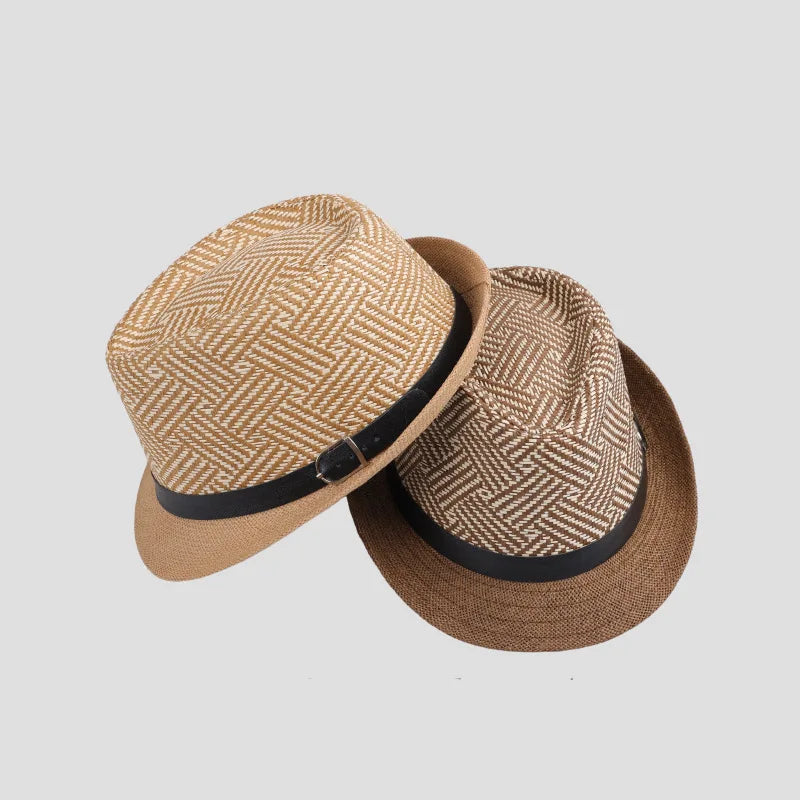 Retro Sonnenhut – Britischer Top Hat Stil, Geometrischer Strohhut mit Gürtel, Unisex Strand & Partner Fedoras Kaufschwan®