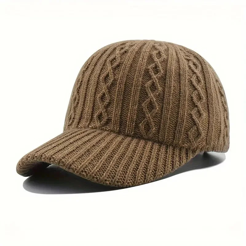 Trendige Gestrickte Baseballkappe | Herren & Damen Herbst/Winter Fashion Peaked Hat | Vielseitig & Warm Kaufschwan® Khaki Einstellbar