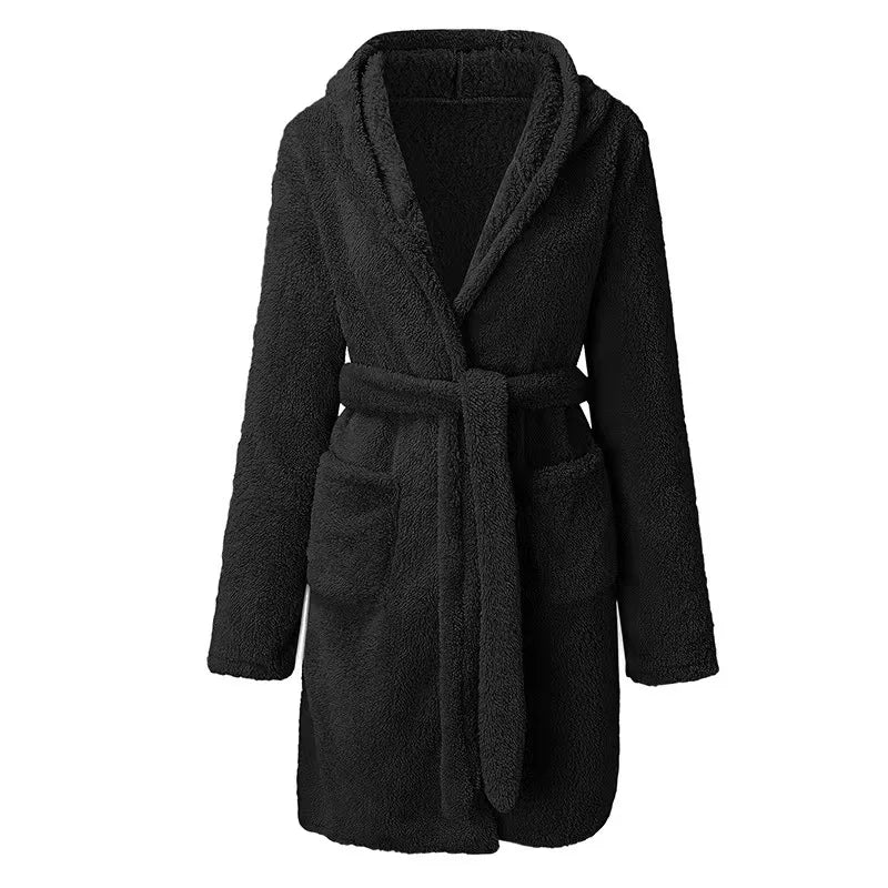 Langer Winter-Morgenmantel für Herren – Dicker Plüsch-Bademantel aus Fleece mit Schalkragen & Langen Ärmeln