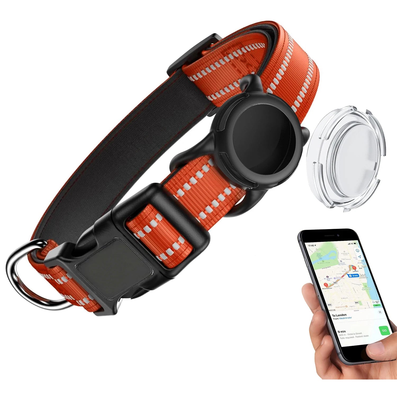 Wasserdichtes AirTag Hundehalsband Reflektierend Gepolstert Verstellbar mit Halter für Hunde Kaufschwan® Orange (ohne AirTag) S (25-43cm)