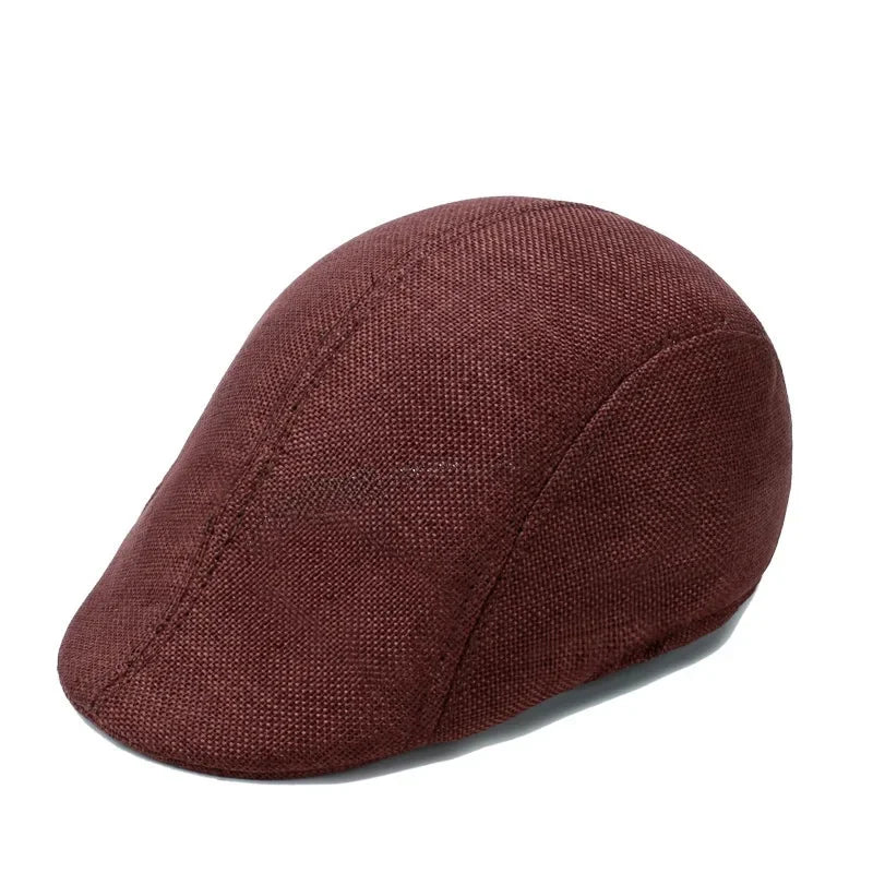 Herren Vielseitige Baumwoll-Leinen Barett Mütze | Frühling & Herbst Britische Retro Duckbill Cap | Atmungsaktive Maler Kappe Mode Accessoire Kaufschwan® Alle Werften Rotbraun