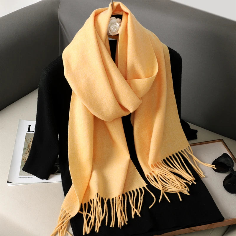 Bunte Winter Schals für Damen | Langer Kaschmir-Optik Wärmeschal | Einfarbig Hijab, Umschlagtuch & Pashmina Kopftuch