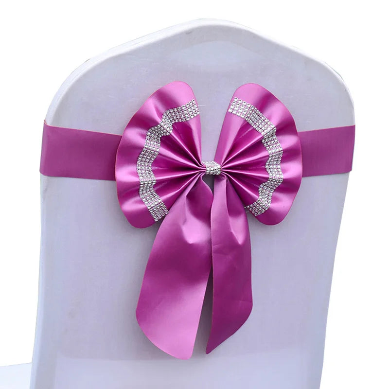 Satin Stuhlschleifen mit Strass-Schnalle – Elegante Schleifen für Hochzeit & Events Kaufschwan® Violett 10 Stück