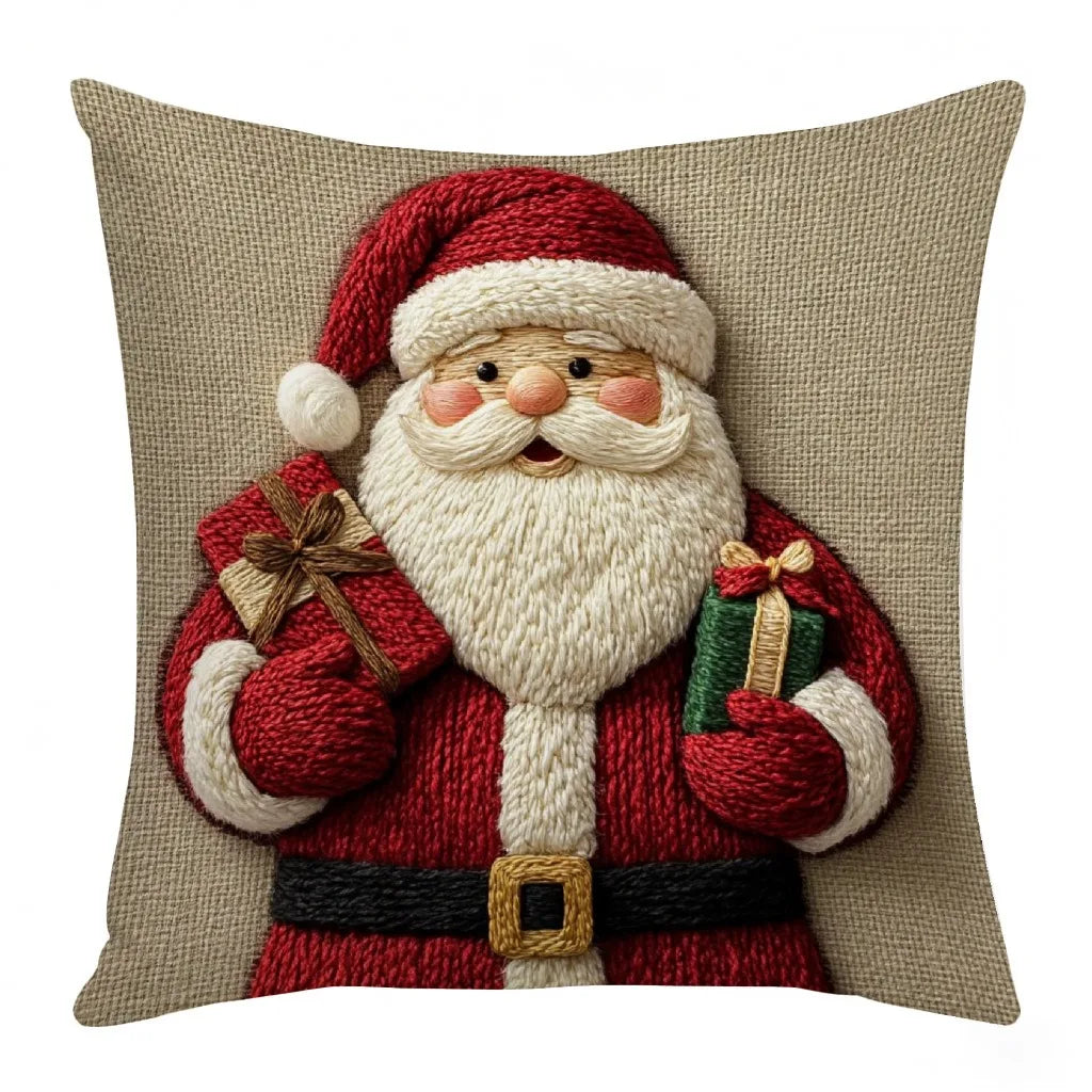 45x45cm Weihnachts Kissenbezug – Cartoon Santa, Schneemann & Rentier | Dekorativer Sofa Bezug für Zuhause & Weihnachtsdeko