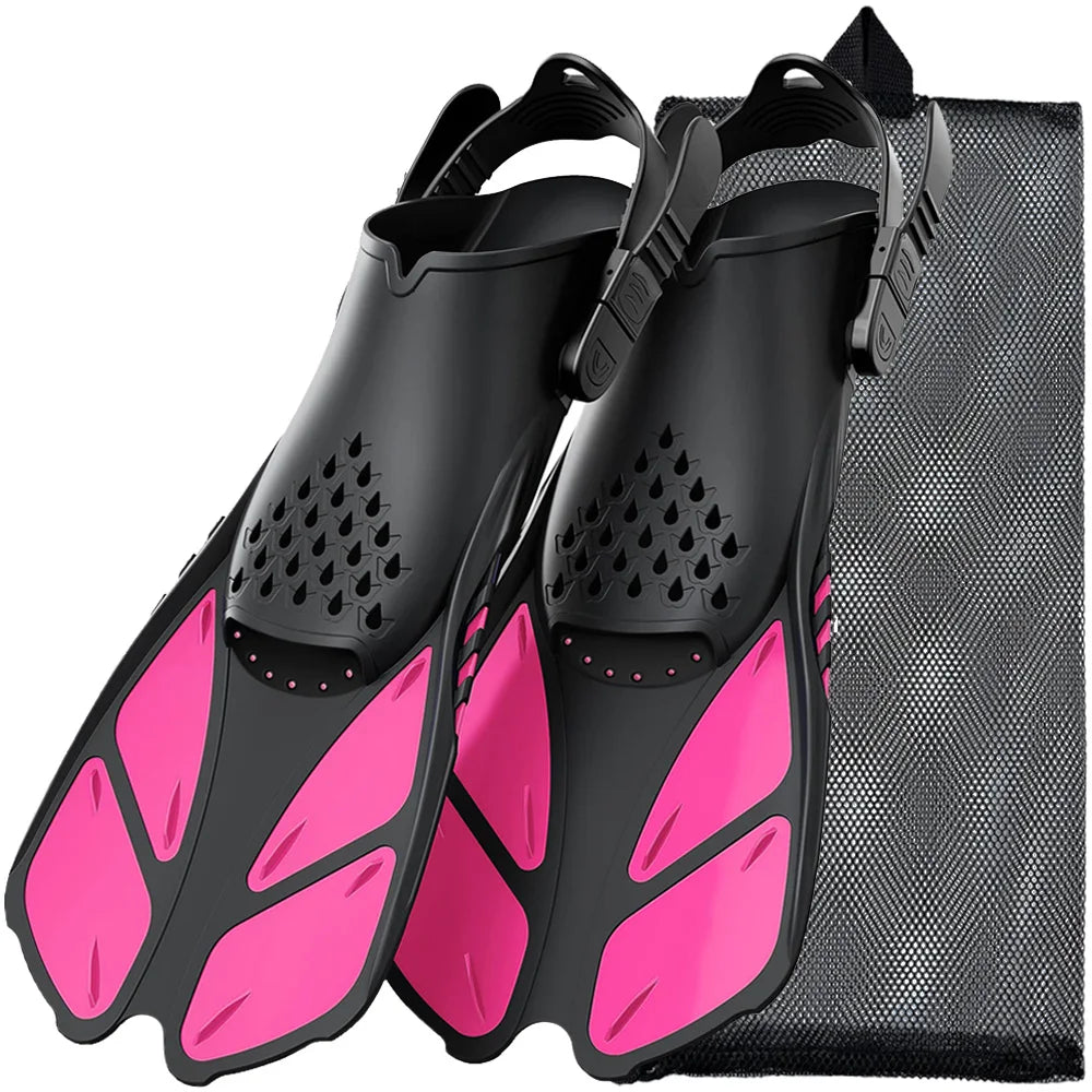 Schnorchelflossen mit verstellbaren Schnallen | Kurze Silikon Schwimmflossen | Offene Ferse Tauchschuhe für Erwachsene Herren & Damen Kaufschwan® Rosa S/M