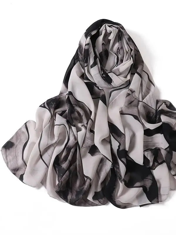Sommer Boho Chiffon Hijab – Leopard & Aquarell Muster | Ultraleichter Atmungsaktiver Muslimischer Schal für Strand & Reisen Kaufschwan® Schwarz-Weiß