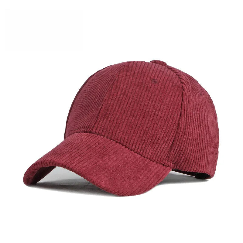 Corduroy Baseballkappe | Damen & Herren Baumwolle Einfarbige Sonnenkappe | Herbst Warm Hip Hop Snapback Anglerhut Kaufschwan® Weinrot
