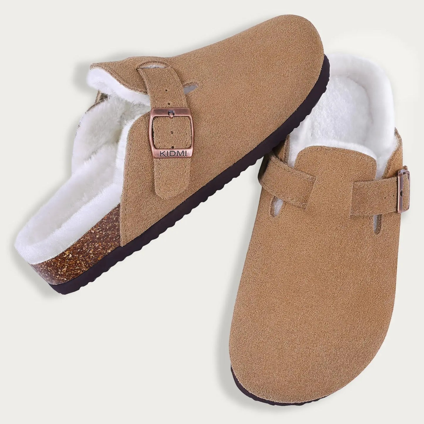 Klassische Winter-Pantoffeln | Unisex Fell-Suede Clogs | Kuschelige Hausschuhe mit Verstellbarer Schnalle & Kork-Fußbett Kaufschwan®
