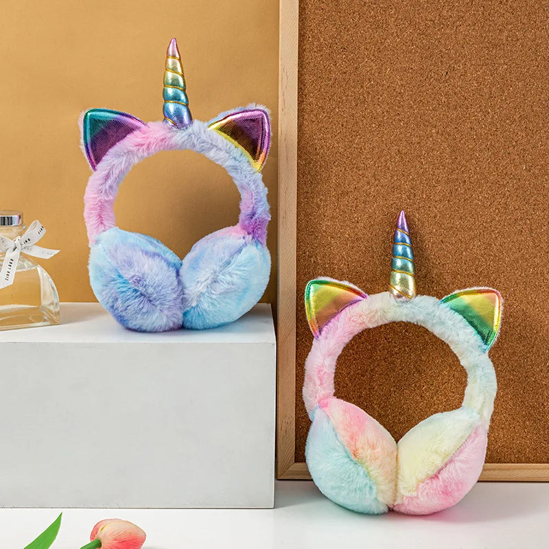 Bunte Einhorn Plüsch Ohrwärmer mit Katzenohren – Kinder Winter Tie-Dye Flauschige Ohrklappen | Weiche Ohrenschützer für Mädchen & Jungen Kaufschwan®