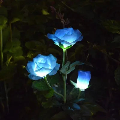 LED Solar Nelken- & Rosenblumen-Feenlichterkette – Wasserdichte Gartenlichter für Hof, Rasen, Wege & Muttertagsgeschenk Kaufschwan® Rose 3 Köpfe Blau