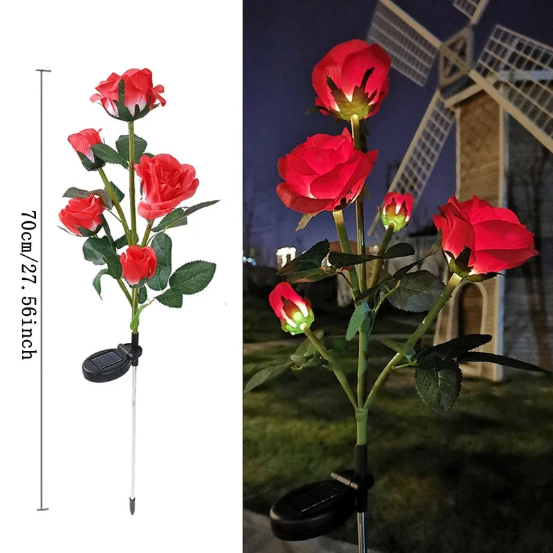 5-Köpfe Rosen Rasenlampe Solarlichter – Außen Dekorative Solar Gartenleuchten für Hof, Terrasse, Garten & Hochzeit Kaufschwan® Rot