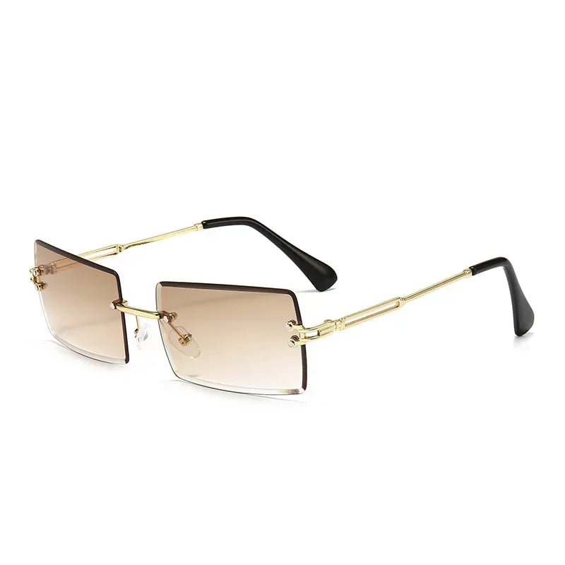 Luxuriöse randlose Vintage-Sonnenbrille – Rechteckige Damen-Sonnenbrille mit Verlaufsgläsern und UV400-Schutz für Reisen und Autofahren Kaufschwan® Hellbraun