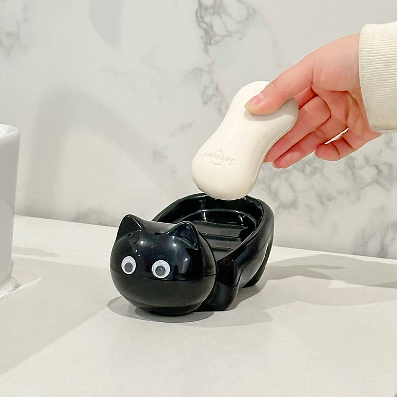 Seifenschale mit großäugiger Katze – Niedliche katzenförmige Seifenschale für Badezimmerdekoration Kaufschwan®