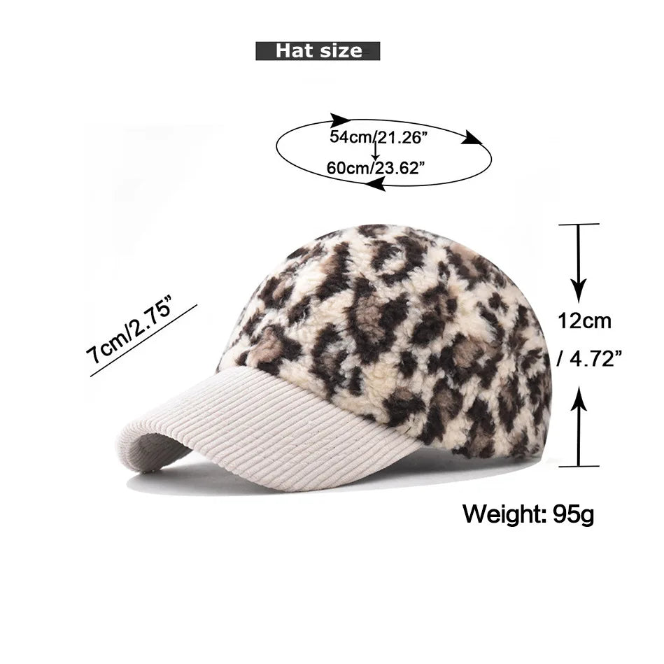 Damen Leopard Print Corduroy Baseballkappe | Modischer Gebogener Schirm Sonnenhut | Verstellbarer Riemen für Sonnenschutz Kaufschwan®