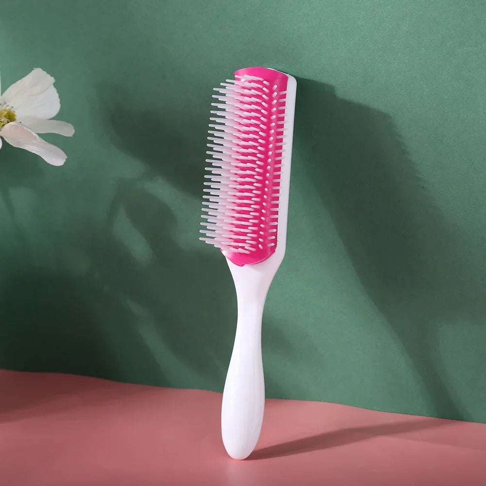 9-Reihen Styling Haarbürste – Entwirrungskamm für Glattes & Lockiges Haar | Kopfhaut-Massagebürste für Echthaar-Perücken