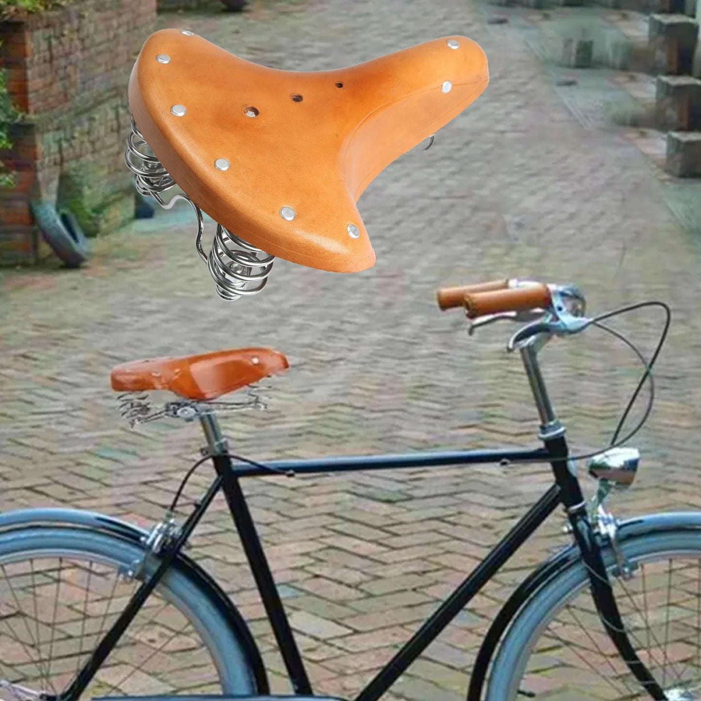 Brauner Vintage Fahrradsattel – Klassischer Kuhleder Sattel mit Federn | Retro Komfortsattel für City- & Rennräder Kaufschwan®