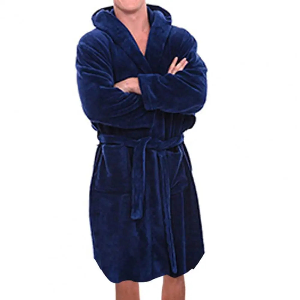 Herren Bademantel mit Kapuze aus Flanell – Warmer Morgenmantel mit Gürtel & Taschen, Weicher Schlafanzug für Zuhause Kaufschwan®