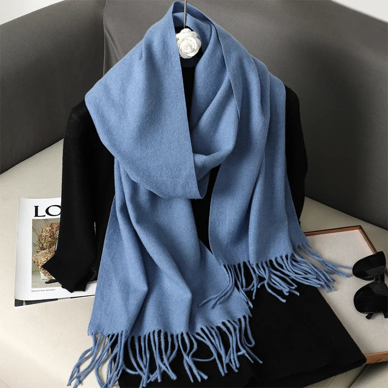 Bunte Winter Schals für Damen | Langer Kaschmir-Optik Wärmeschal | Einfarbig Hijab, Umschlagtuch & Pashmina Kopftuch