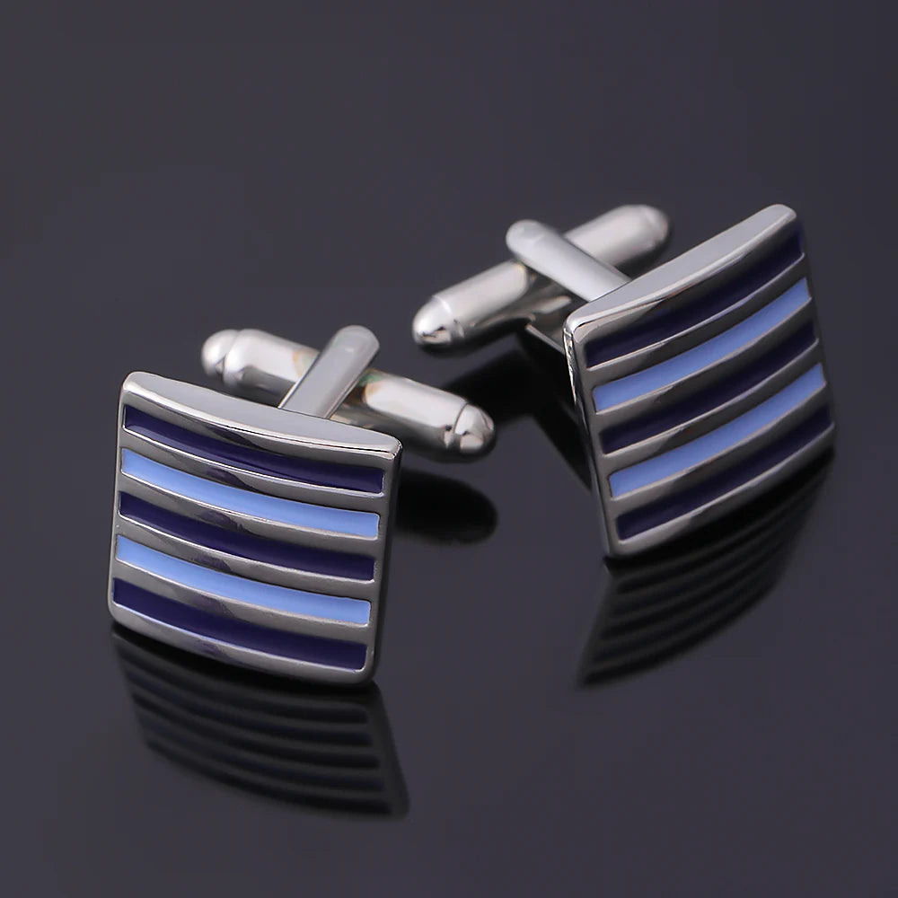Neo-Gothic Royalblaue Herren Manschettenknöpfe – Hochwertige Französische Legierung | Quadratisches Emaille Streifen-Design für Business & Luxus Kaufschwan®