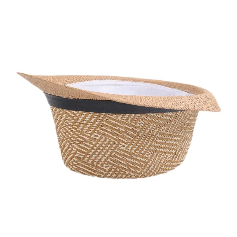 Retro Sonnenhut – Britischer Top Hat Stil, Geometrischer Strohhut mit Gürtel, Unisex Strand & Partner Fedoras Kaufschwan®
