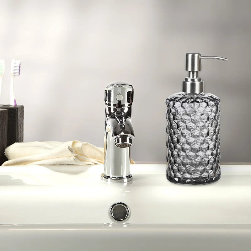 Transparenter Flüssigseifenspender – Verdickte Glasflasche mit Edelstahlpumpe, 500ml Badezimmer-Seifenspender Kaufschwan®