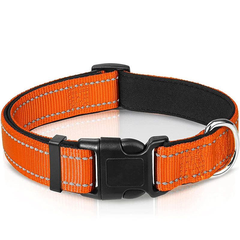 Reflektierendes Verstellbares Hundehalsband Gepolstert Nylon Neopren für Mittel Große Hunde Kaufschwan® Dunkelorange L