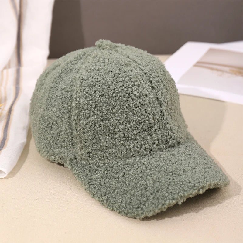 Herbst Winter Baseballkappe | Damen Kappe aus Kunstlammwolle | Warme Plüsch Baseballkappe