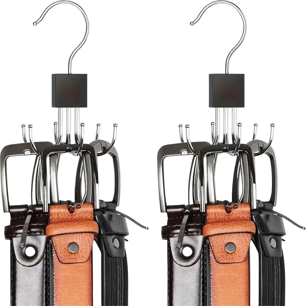 360° Drehbarer Multi Haken Kleiderbügel – Metall Gürtelhalter mit Holz Organizer für BHs und Krawatten Kaufschwan®