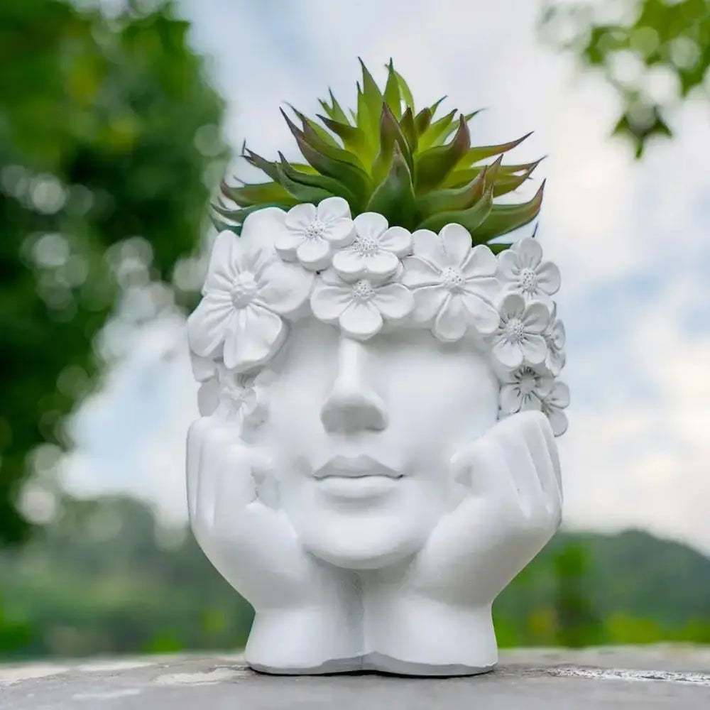 Kreativer Blumentopf mit Frauen Gesicht – Flower Girl Resin Pflanztopf | Moderne Desktop Kunst Skulptur für Garten & Wohndeko Kaufschwan®