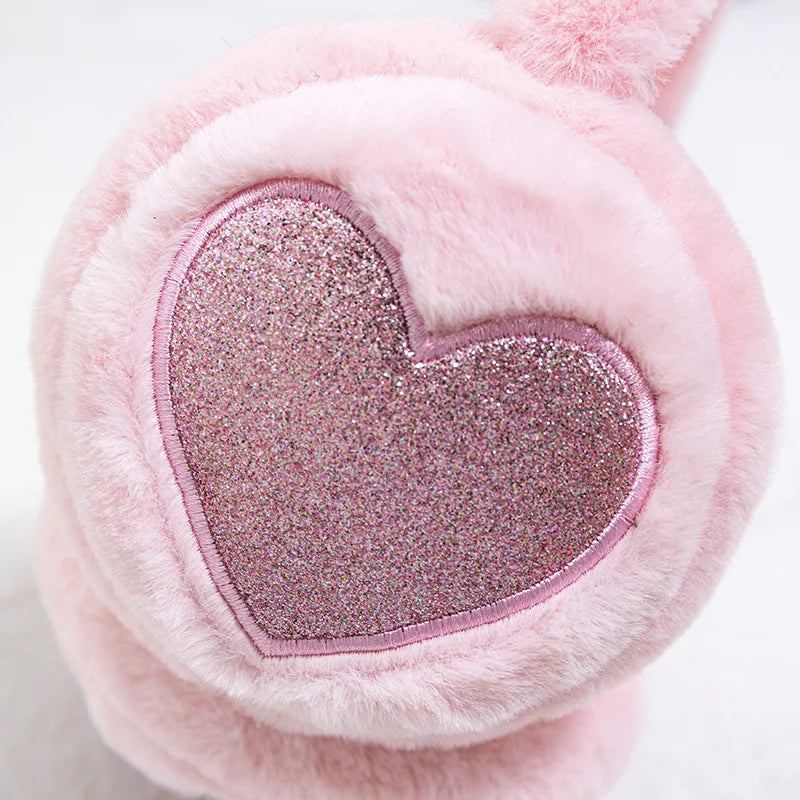 Herbst Winter Plüsch Ohrwärmer mit Katzenohren & Rosa Herz – Thermische Dicke Earmuffs für Kinder & Damen | Süß & Warm Kaufschwan®