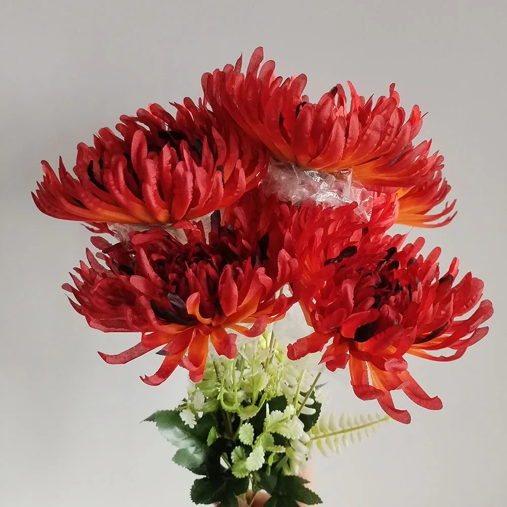 Künstlicher Chrysanthemenstrauß – 7-Köpfige Seidenblumen für Hochzeit, Tisch, Zuhause & Party Dekoration | Elegante Kunstblumen Arrangements Kaufschwan® Orangerot