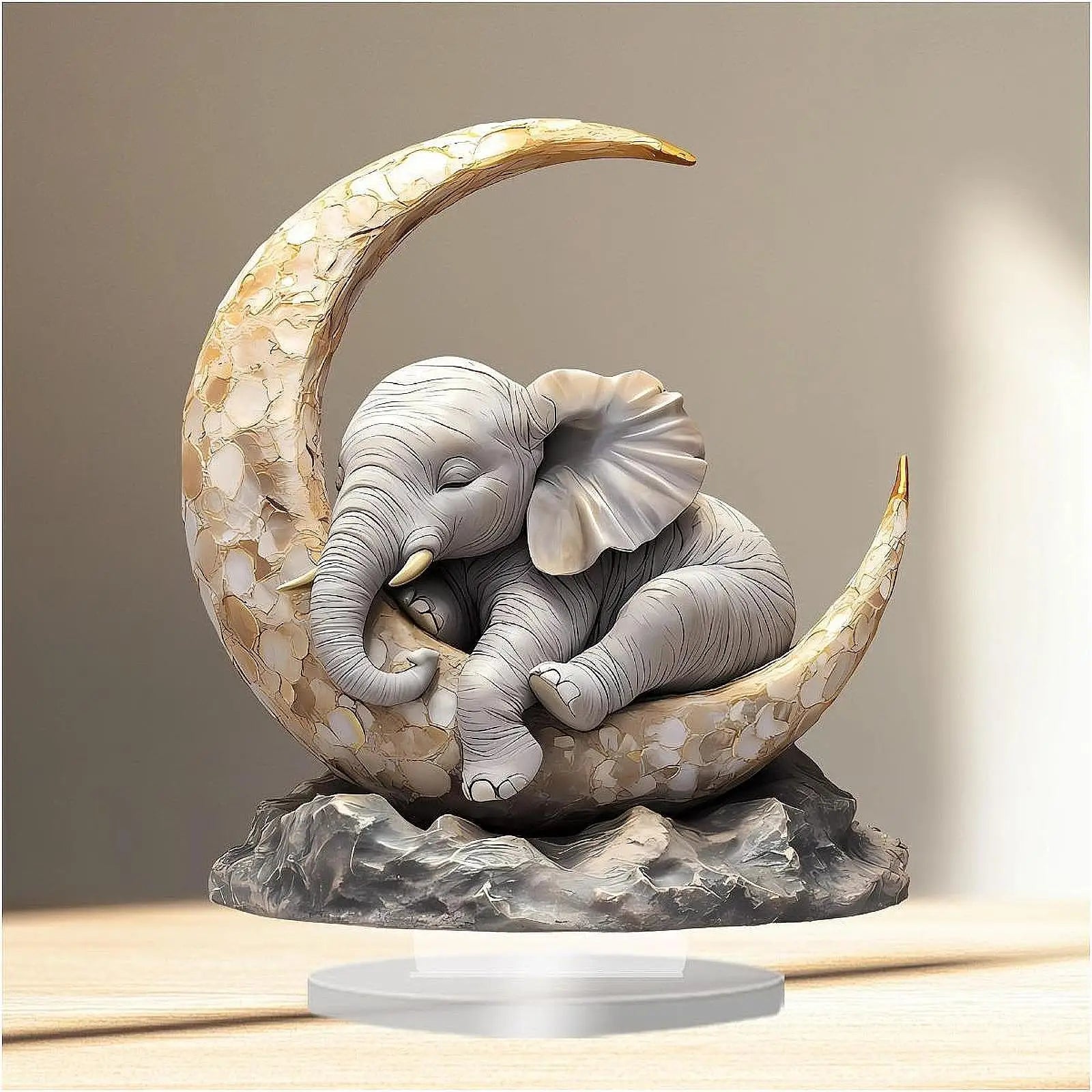 Elefant/Mond Tischdekoration – Niedliche Tierkunst Dekoration für Wohnzimmer und Zuhause Kaufschwan®