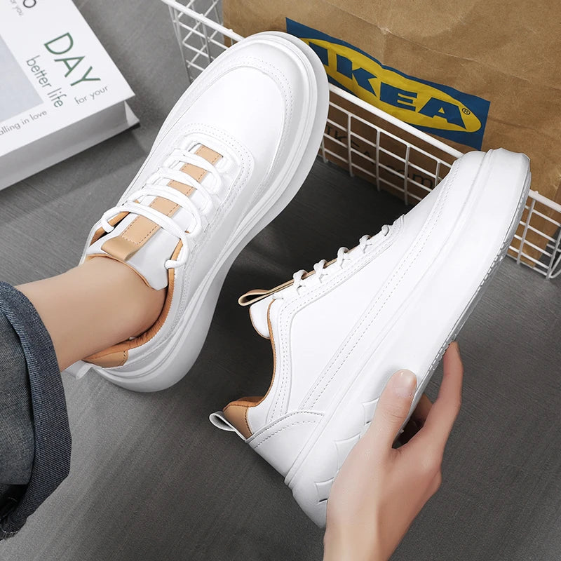 Modische Weiße Herren Sneaker – Plattform Sportschuhe für Outdoor Running | Atmungsaktive Leichte Laufschuhe mit Höheneffekt Kaufschwan®
