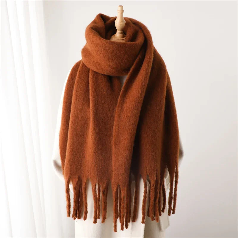 Winter Schal für Damen | Kaschmir-Optik Pashmina Tuch | Weiches Warmes XXL Umschlagtuch mit Fransen & Poncho-Stil Kaufschwan® Braun