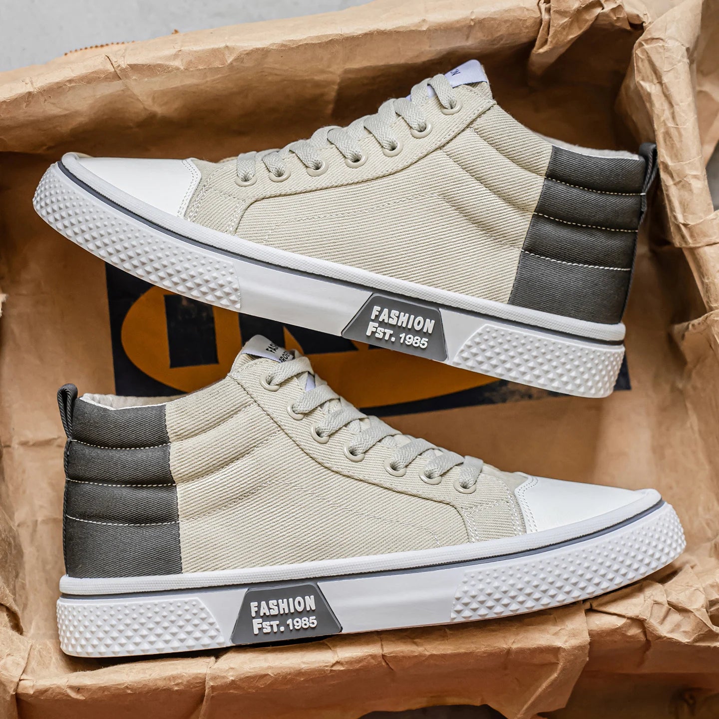 Herren Canvas Mid-Top Schuhe – Modische Leichte Sneaker | Bequeme Outdoor Wanderschuhe in Blau & Beige Kaufschwan®