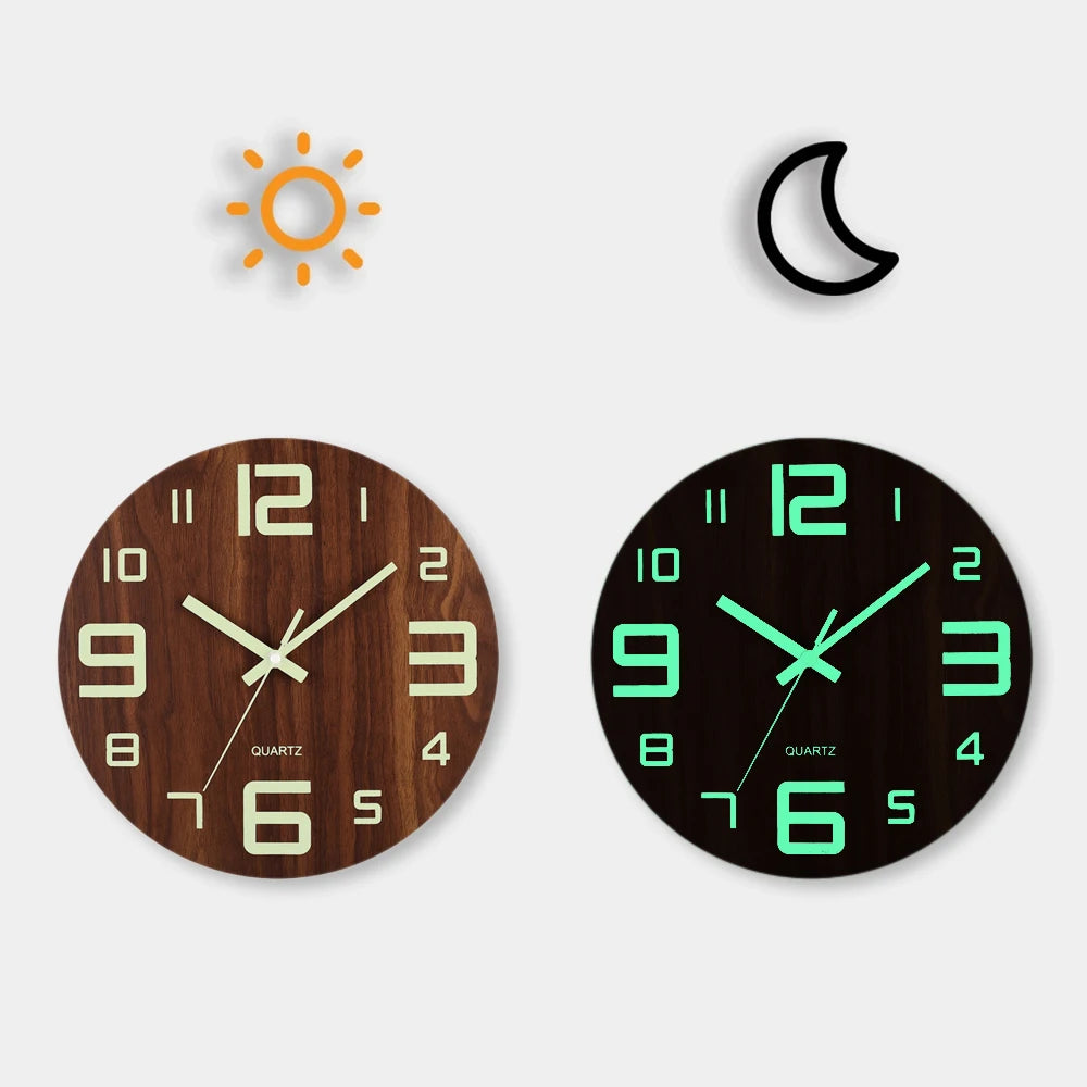 12 Zoll Leuchtende Holz Wanduhr – Leise Nordische Nachtlicht Uhr Kaufschwan® Design 1 4 Zoll