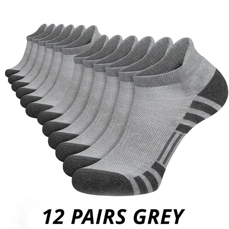 12 Paare Herren Mesh Atmungsaktive Sportsocken | Ganzjahres Einfarbige Kurzsocken Kaufschwan® 12 Paare Grau Einheitsgröße